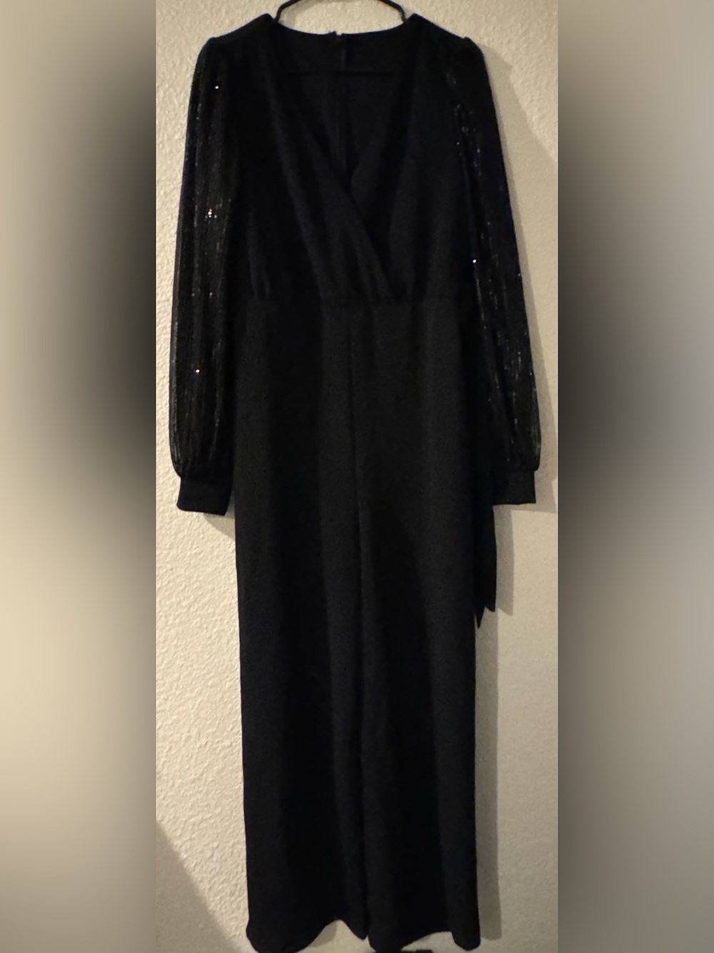 Black V-Neck Sequin-Sleeve Jumpsuit